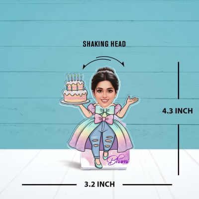 Personalized Birthday Girl Caricature with Shaking Head Feature, Custom with Face Photo Cutout & Name Birthday Gift for Bestie, Friends, Sister Battery Powered Moving Head